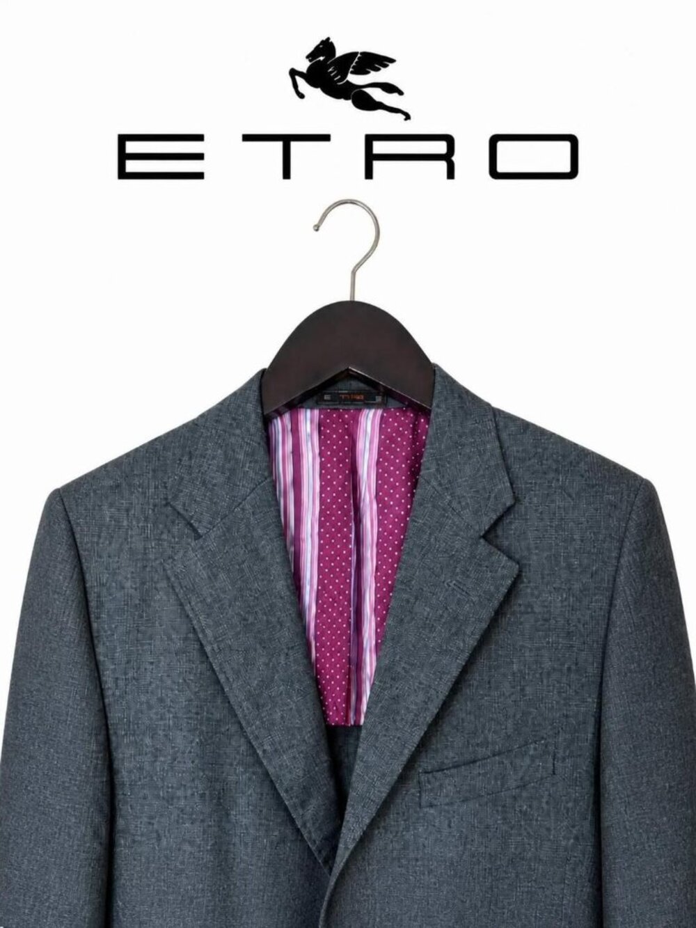 Etro 52 men's gray wool suit jacket / blazer with colorful lining